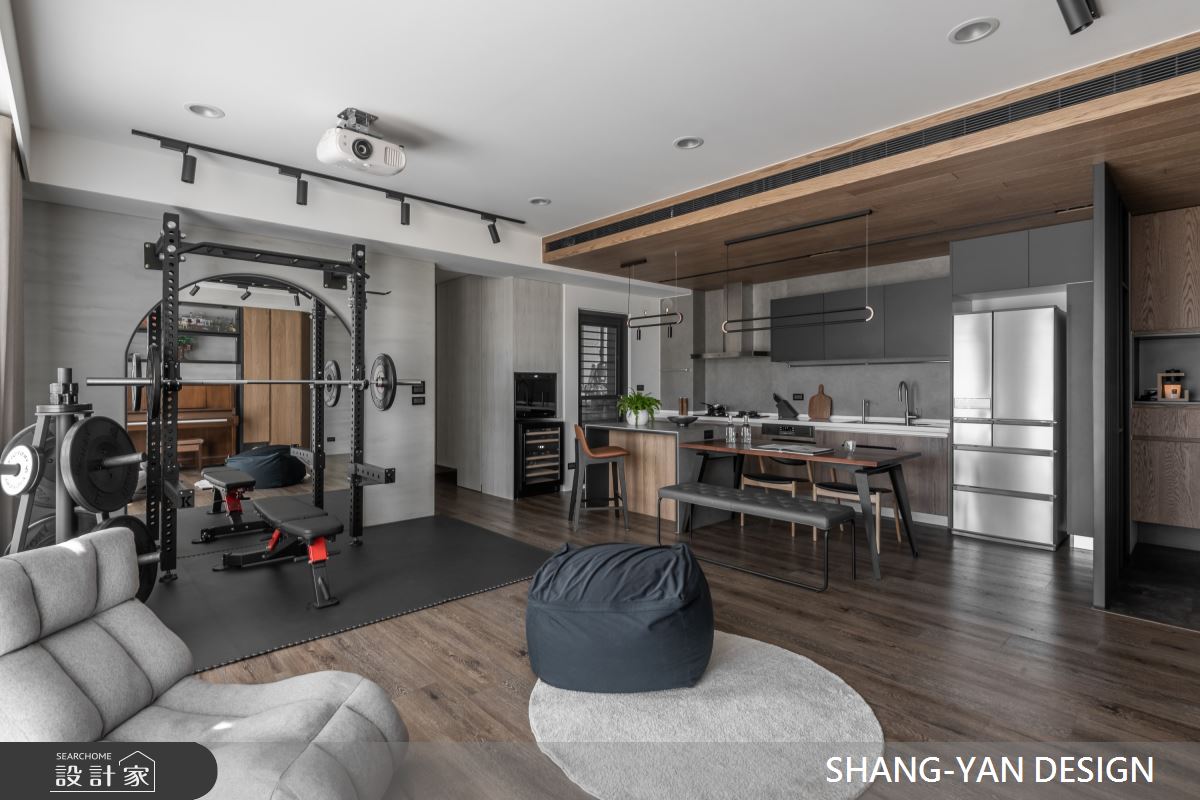 30坪新成屋(5年以下)＿現代風客廳餐廳廚房家庭健身房中島案例圖片＿上硯空間建築＿上硯_游心之所之5