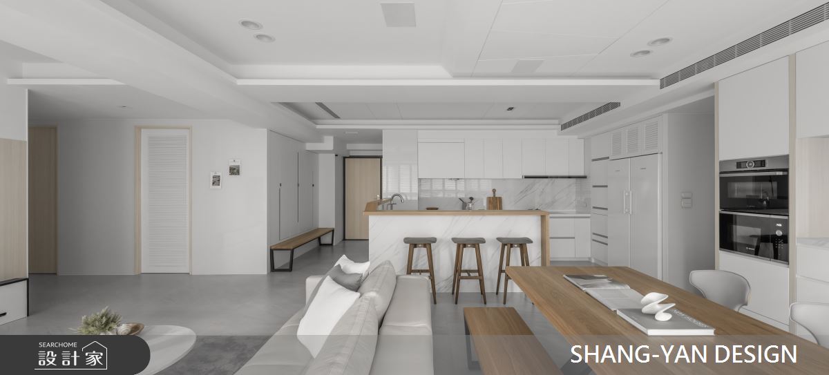 60坪老屋(16~30年)＿現代風玄關客廳餐廳廚房吧檯中島案例圖片＿上硯空間建築＿上硯_獨特純淨之7