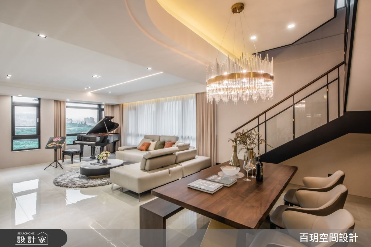 77坪新成屋(5年以下)＿現代風客廳餐廳樓梯案例圖片＿百玥空間設計＿百玥_杏花開之8