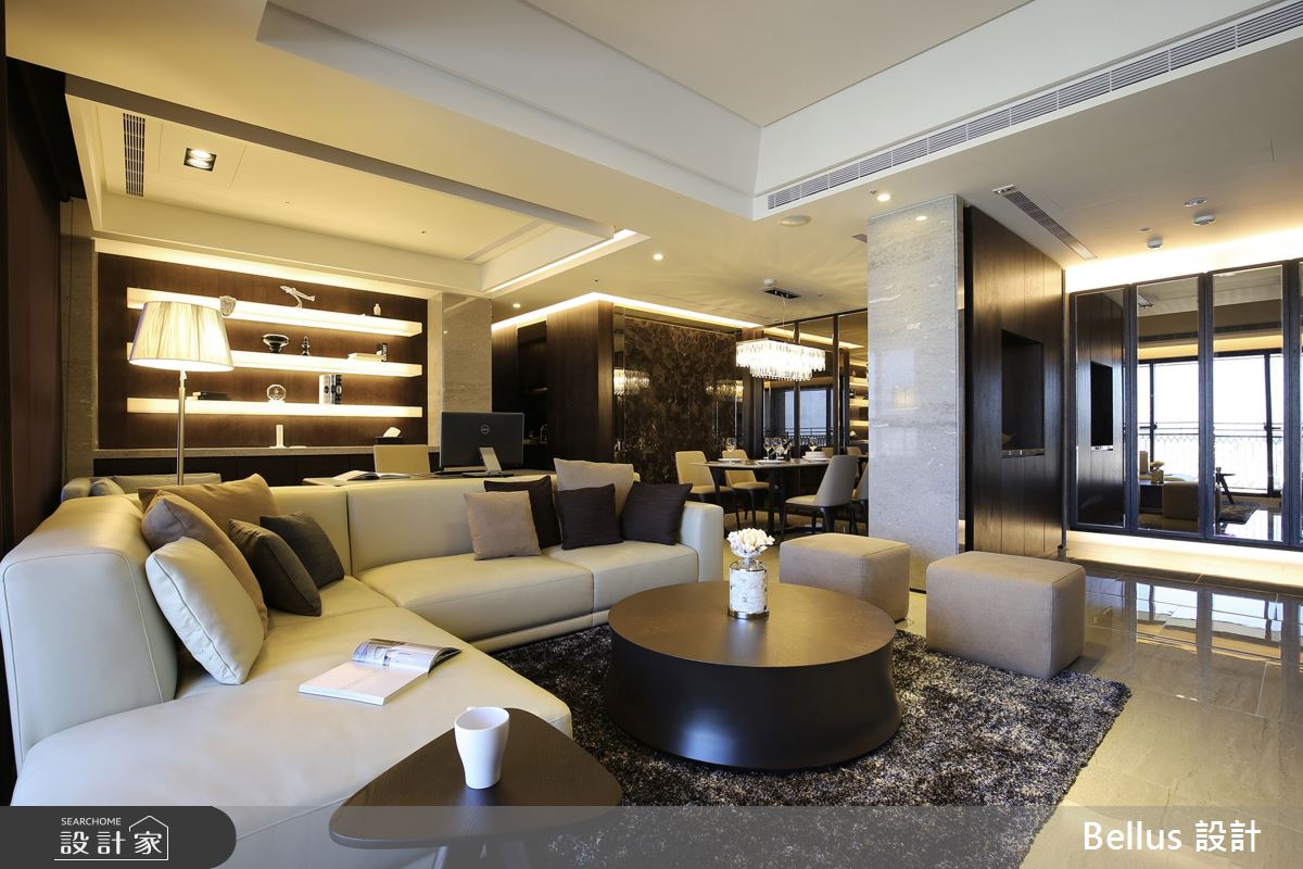 40坪預售屋＿奢華風玄關客廳餐廳書房工作區案例圖片＿Bellus 設計＿Bellus_畫鏡借景之1