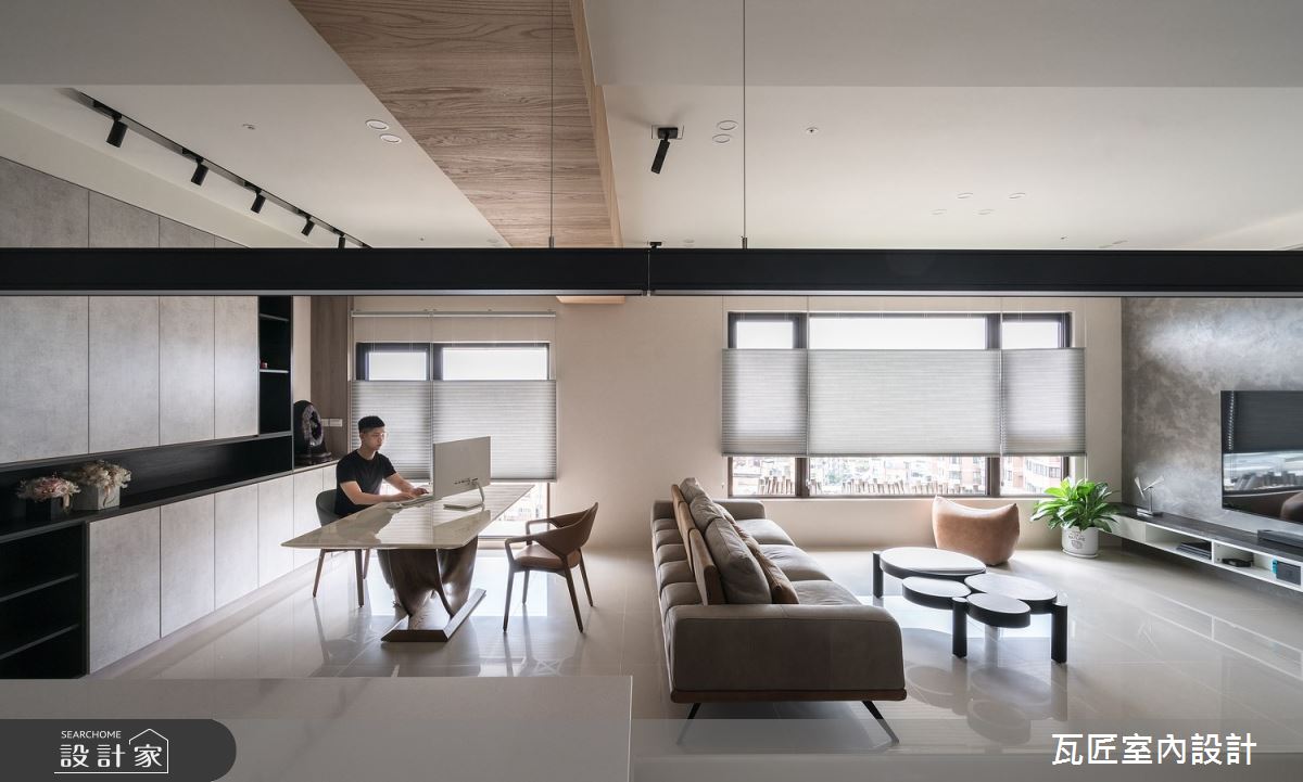 37坪新成屋(5年以下)＿現代風客廳書房案例圖片＿瓦匠室內裝修工程有限公司＿瓦匠_清逸原粹【2023 美國繆思設計大獎 Muse Design Awards】之5