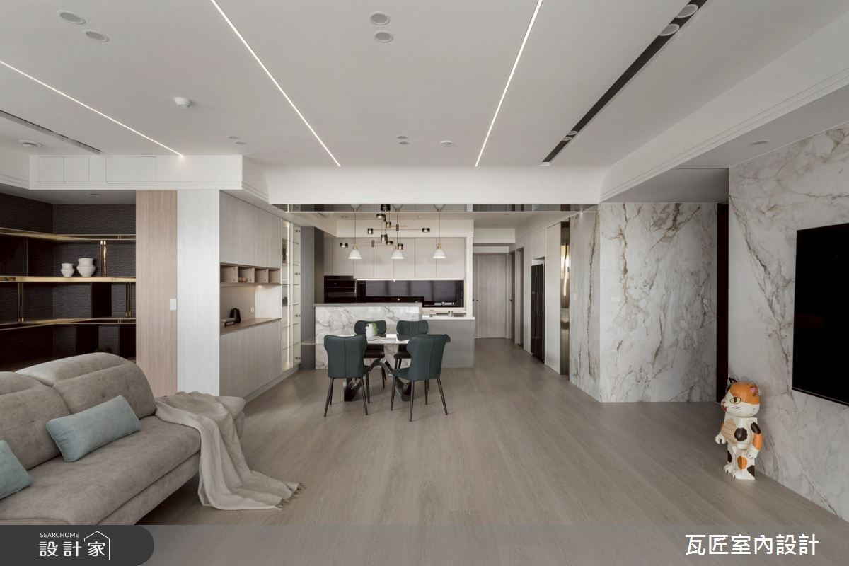 40坪毛胚屋＿輕奢風客廳餐廳廚房吧檯中島案例圖片＿瓦匠室內裝修工程有限公司＿瓦匠_澄曦寓所【2025 羅馬設計獎 Rome Design Awards 銀獎】之15