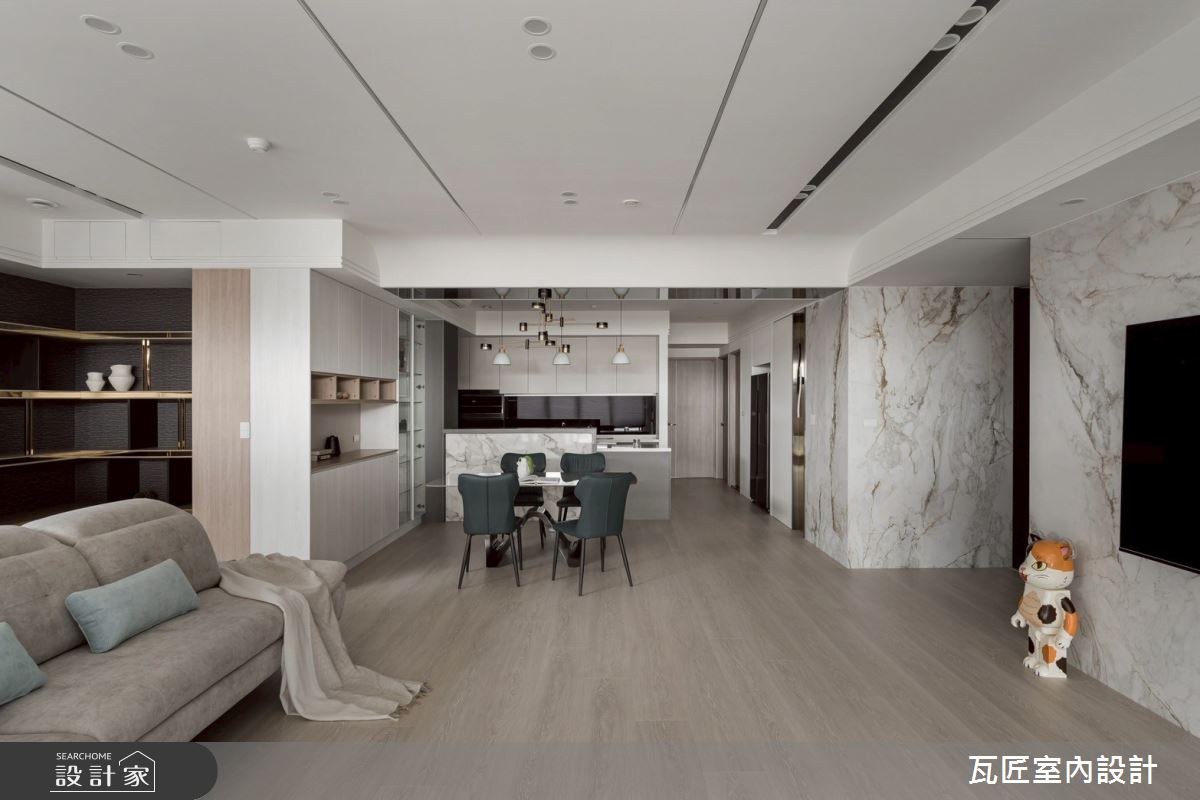 40坪毛胚屋＿輕奢風客廳餐廳廚房吧檯中島案例圖片＿瓦匠室內裝修工程有限公司＿瓦匠_澄曦寓所【2025 羅馬設計獎 Rome Design Awards 銀獎】之16