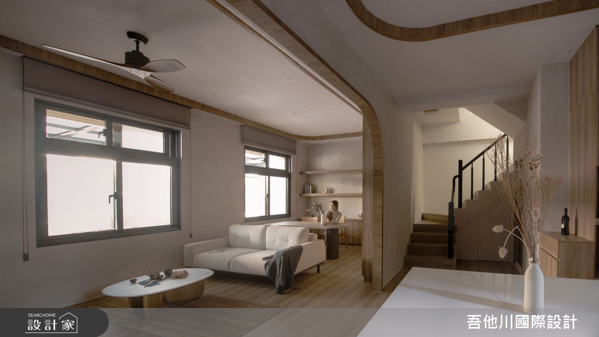 24坪新成屋(5年以下)＿侘寂風客廳餐廳書房樓梯中島案例圖片＿吾他川室內設計＿吾他川_侘-日宅_苗栗之13