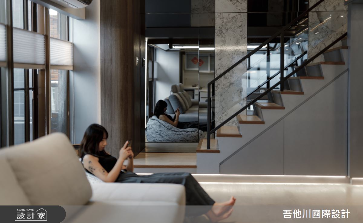 42坪老屋(16~30年)＿現代風客廳樓梯案例圖片＿吾他川室內設計＿吾他川_星芒耀影_新竹東區之11