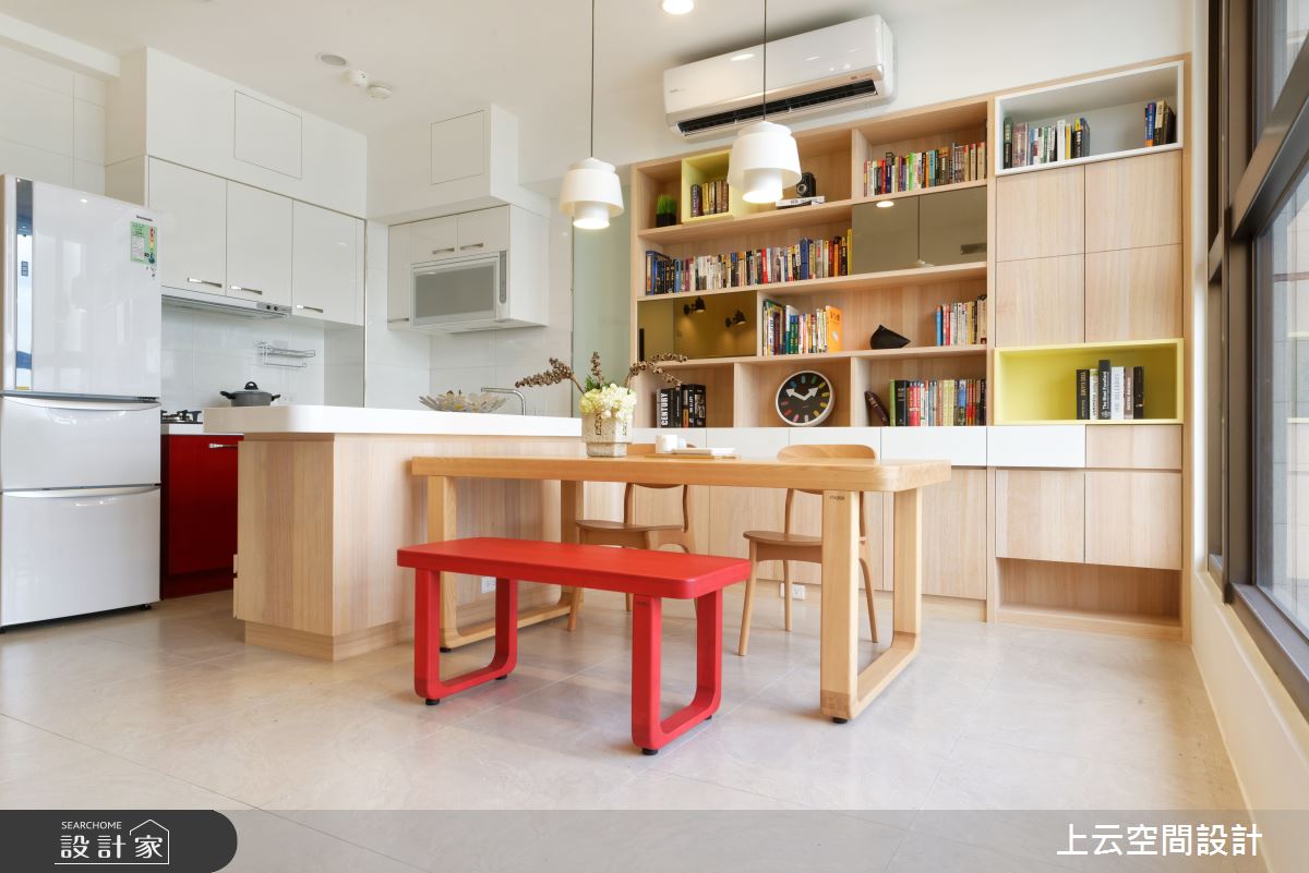 18坪新成屋(5年以下)＿現代風餐廳廚房中島案例圖片＿上云空間設計＿上云_錯層複合小宅之4