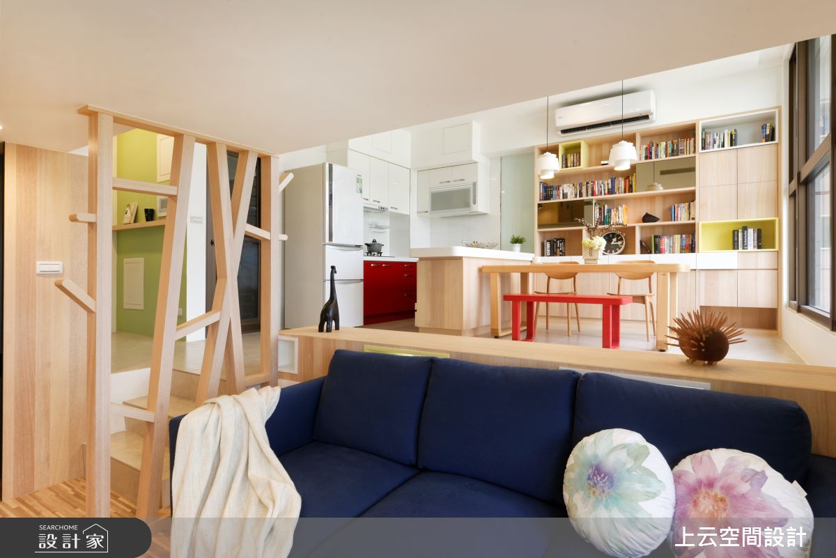 18坪新成屋(5年以下)＿現代風客廳餐廳廚房中島案例圖片＿上云空間設計＿上云_錯層複合小宅之12