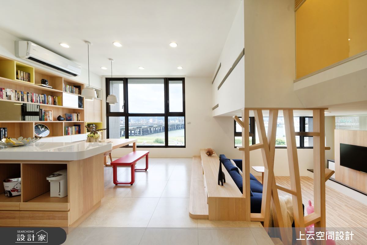 18坪新成屋(5年以下)＿現代風客廳餐廳廚房中島案例圖片＿上云空間設計＿上云_錯層複合小宅之11