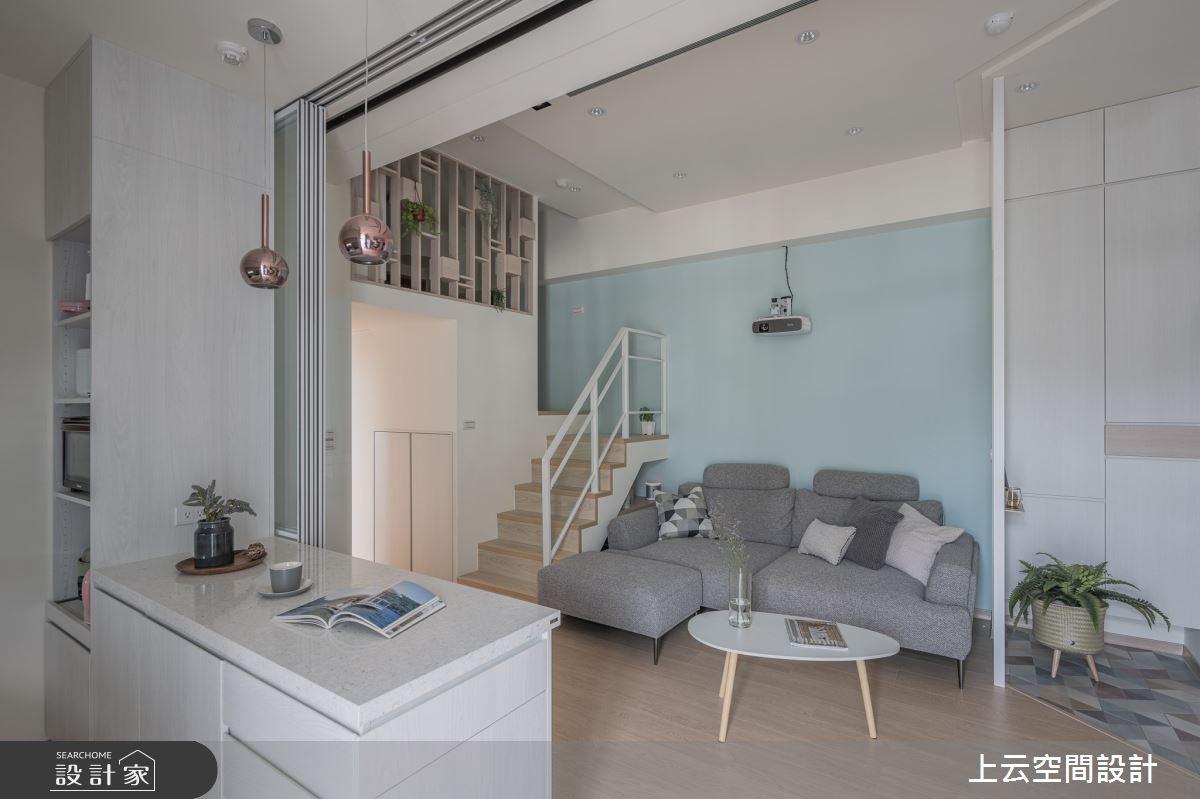 22坪老屋(16~30年)＿混搭風玄關客廳餐廳樓梯中島案例圖片＿上云空間設計＿上云_山巒怡靜美居之5