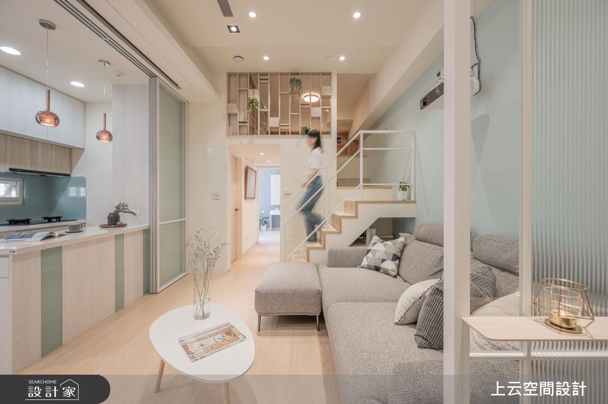 22坪老屋(16~30年)＿混搭風客廳餐廳廚房樓梯中島案例圖片＿上云空間設計＿上云_山巒怡靜美居之8