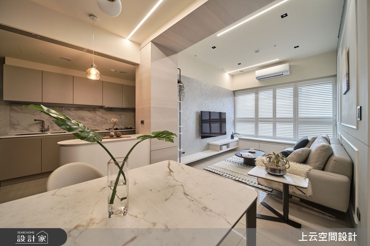 新成屋(5年以下)＿現代簡約混古典風客廳餐廳廚房臥榻中島案例圖片＿上云空間設計＿上云_柔光似境之19