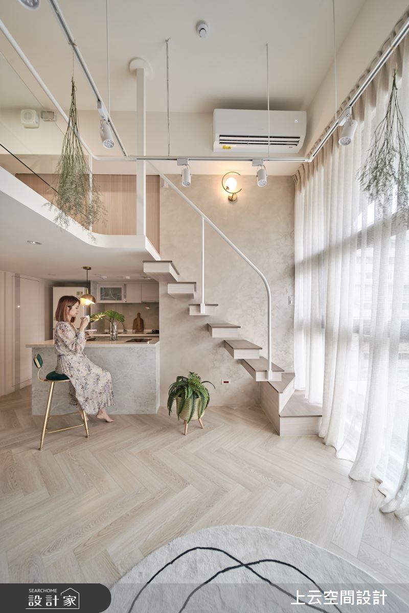 18坪新成屋(5年以下)＿混搭風客廳吧檯樓梯案例圖片＿上云空間設計＿上云_花之仙境-住辦圓舞曲之41