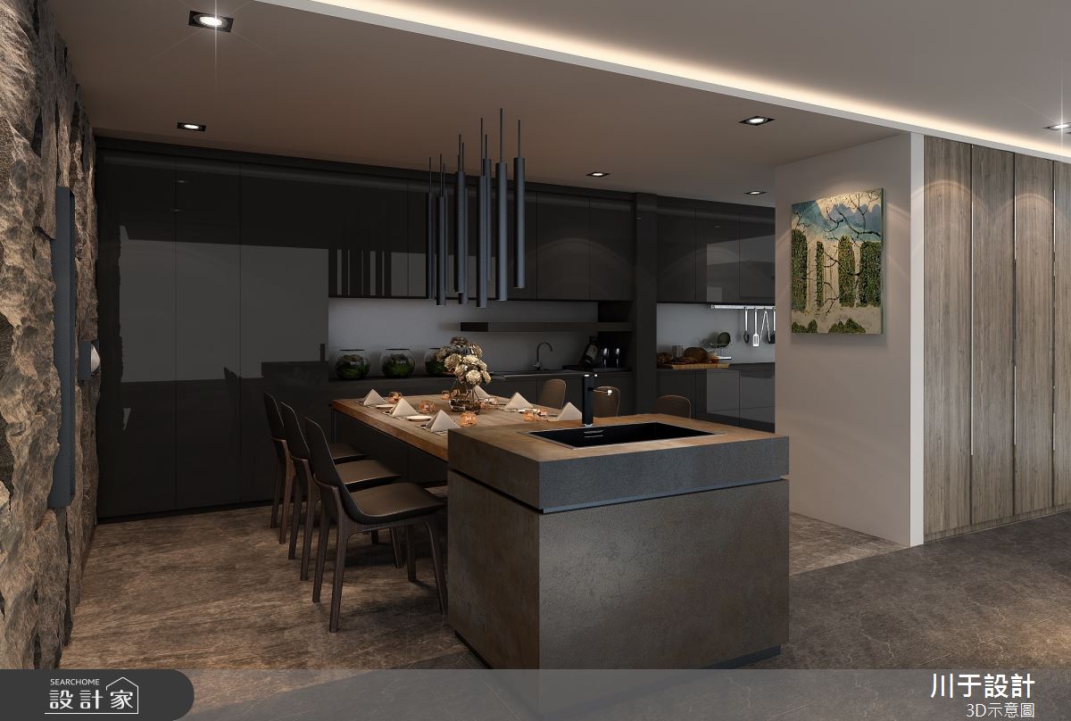65坪毛胚屋＿奢華風餐廳廚房中島案例圖片＿川于設計＿川于_01之4