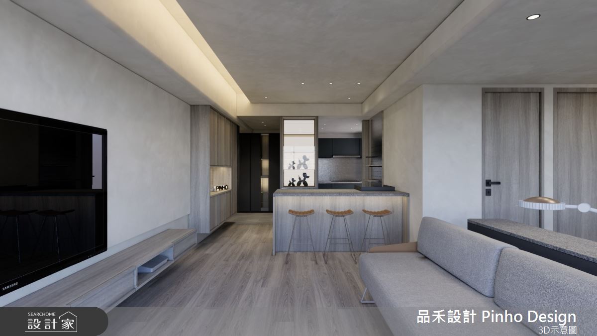 38坪新成屋(5年以下)＿侘寂風玄關客廳廚房吧檯案例圖片＿品禾設計＿品禾設計24_38坪侘寂風之15