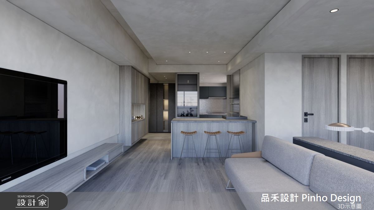 38坪新成屋(5年以下)＿侘寂風玄關客廳廚房吧檯案例圖片＿品禾設計＿品禾設計24_38坪侘寂風之6