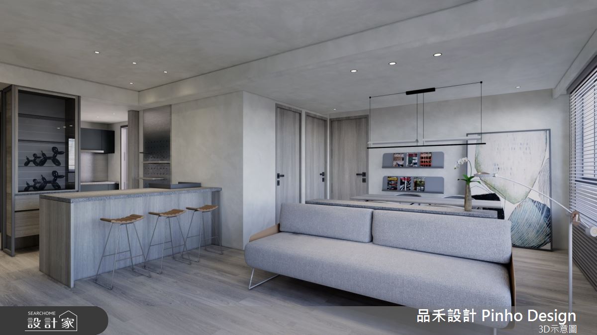 38坪新成屋(5年以下)＿侘寂風客廳餐廳廚房吧檯案例圖片＿品禾設計＿品禾設計24_38坪侘寂風之9