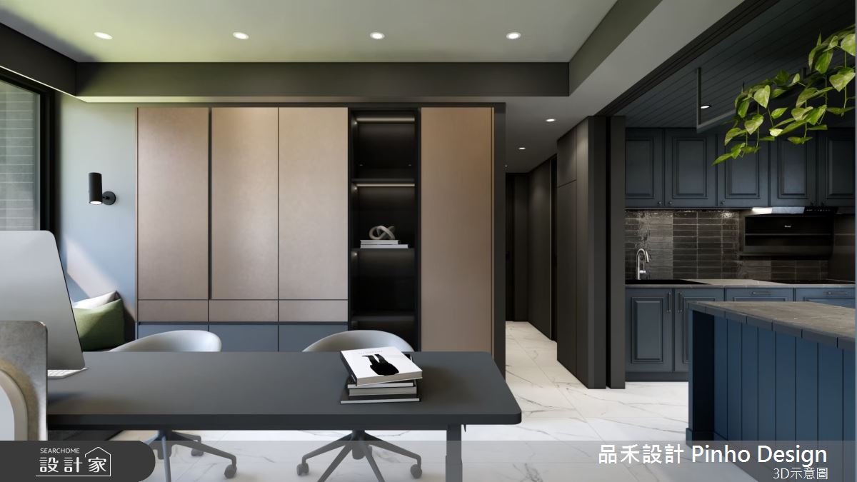 40坪新成屋(5年以下)＿輕奢簡約風廚房書房走廊中島案例圖片＿品禾設計＿品禾設計35_40坪輕奢簡約風之7