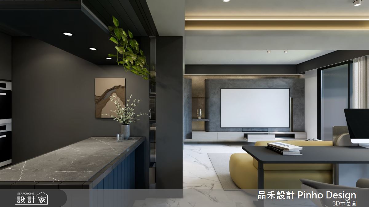 40坪新成屋(5年以下)＿輕奢簡約風客廳書房中島案例圖片＿品禾設計＿品禾設計35_40坪輕奢簡約風之19