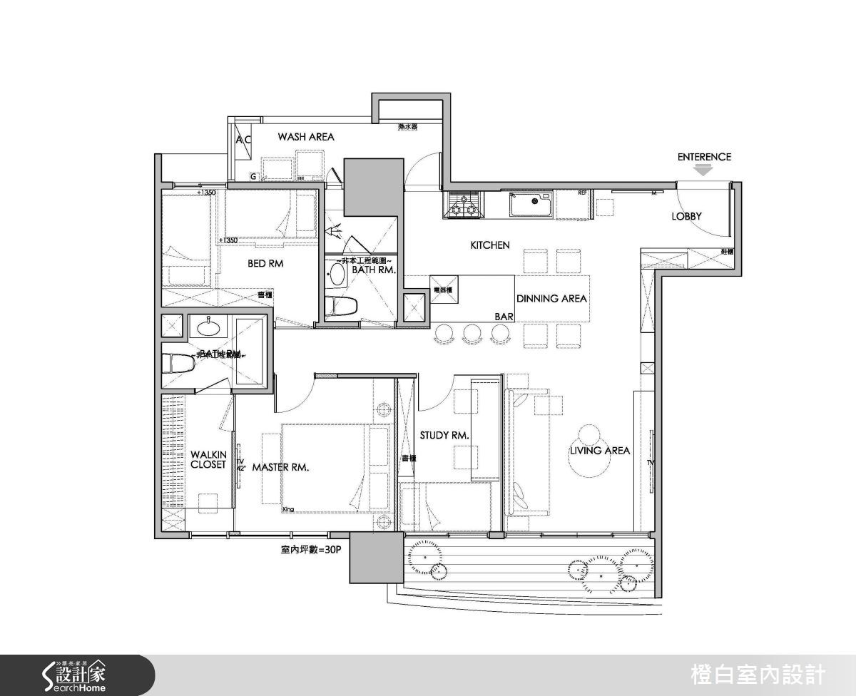 30坪新成屋(5年以下)＿簡約風案例圖片＿橙白室內裝修設計工程有限公司＿橙白_36永鼎國璽之30