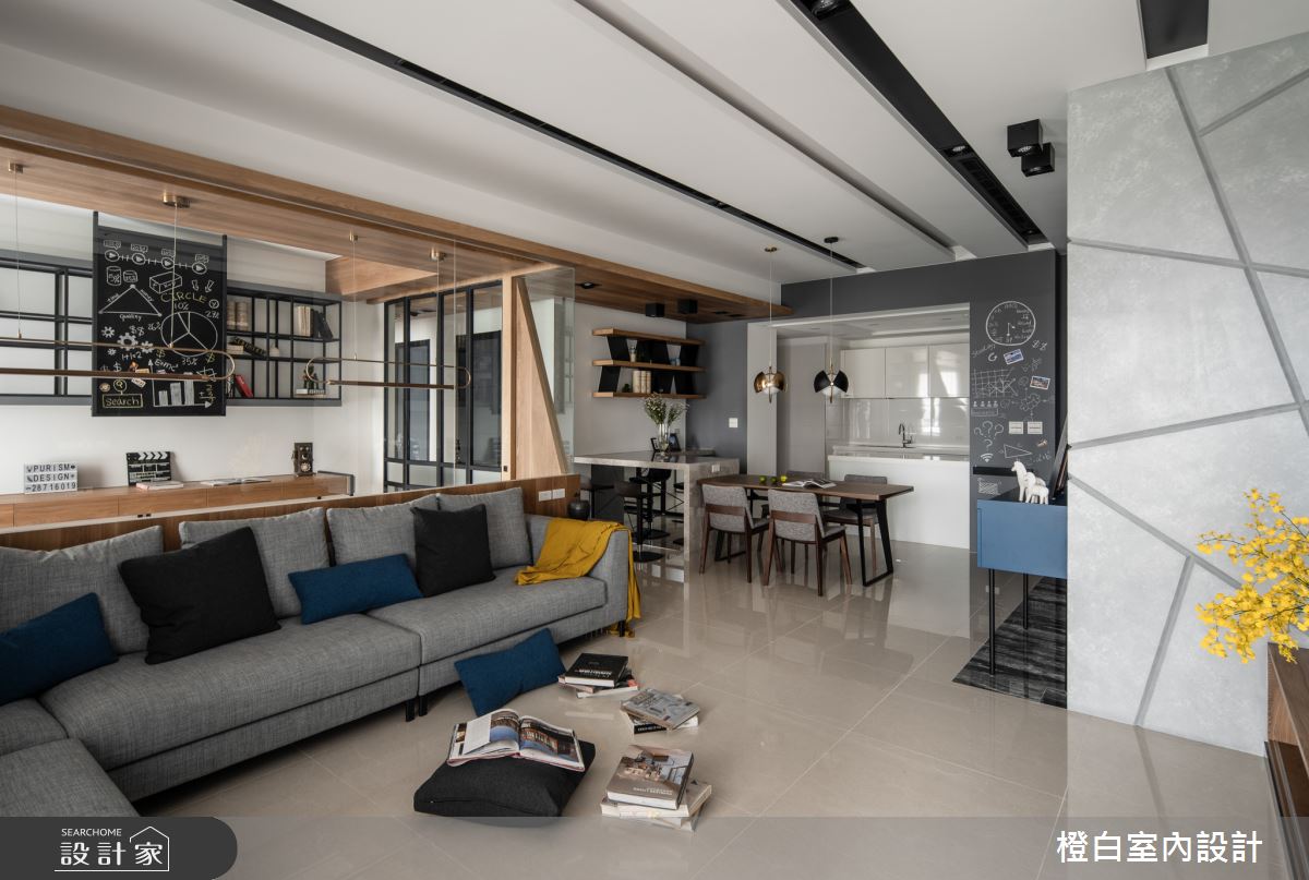 45坪新成屋(5年以下)＿混搭風客廳案例圖片＿橙白室內裝修設計工程有限公司＿橙白_70遠雄牡丹園之14
