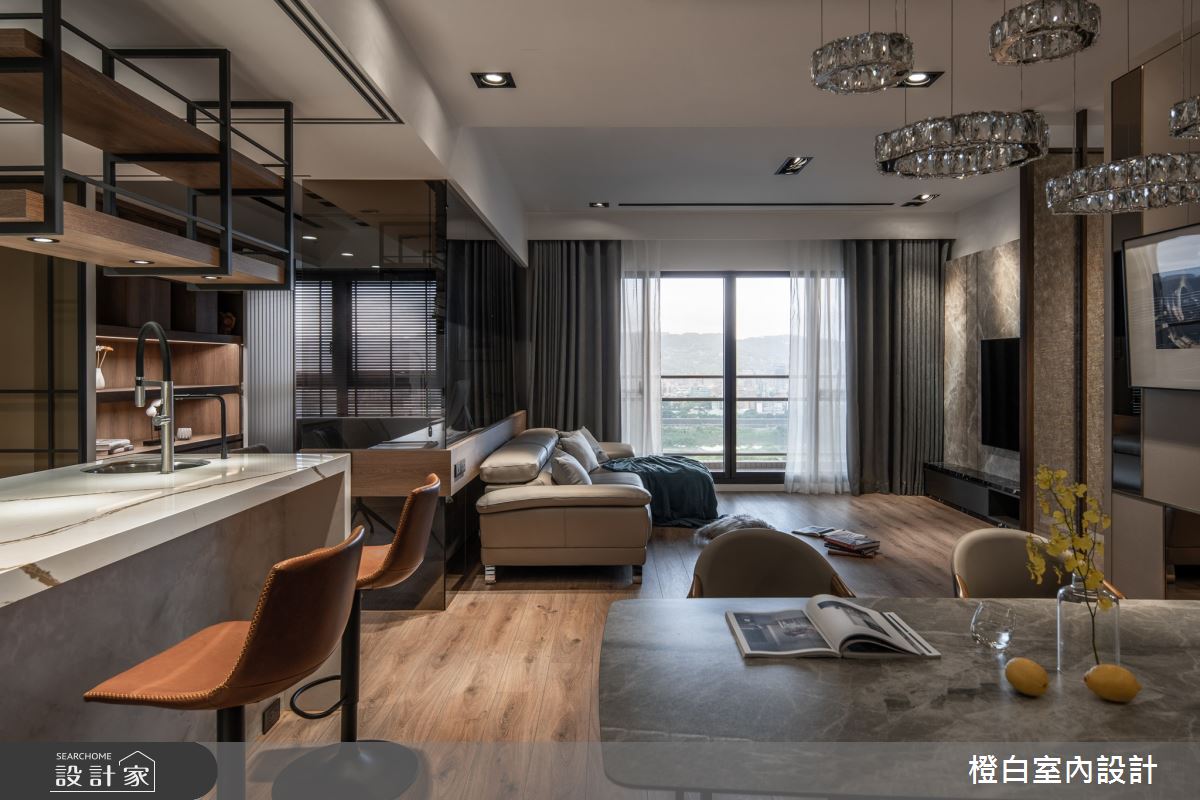 42坪新成屋(5年以下)＿混搭風客廳案例圖片＿橙白室內裝修設計工程有限公司＿橙白_88皇翔park之24