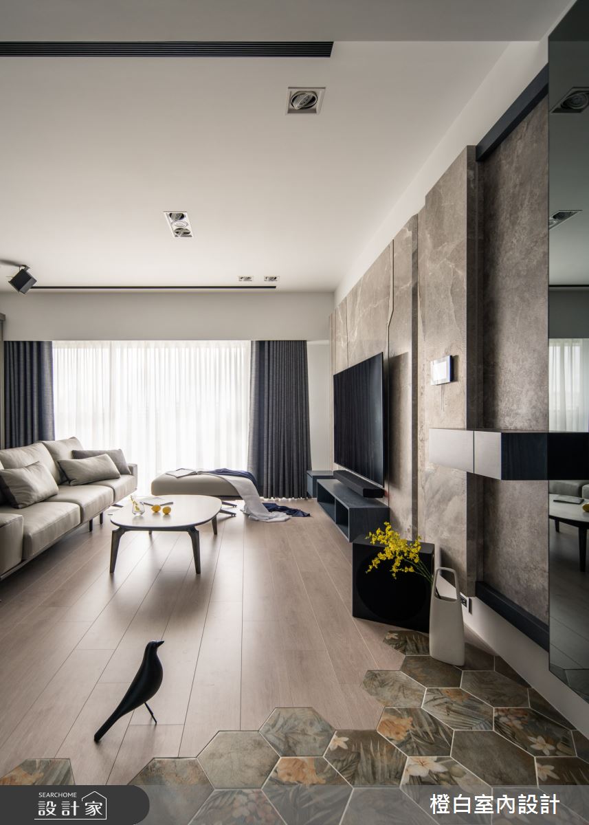 38坪中古屋(5~15年)＿現代風玄關客廳案例圖片＿橙白室內裝修設計工程有限公司＿橙白_99新莊新富邑之1