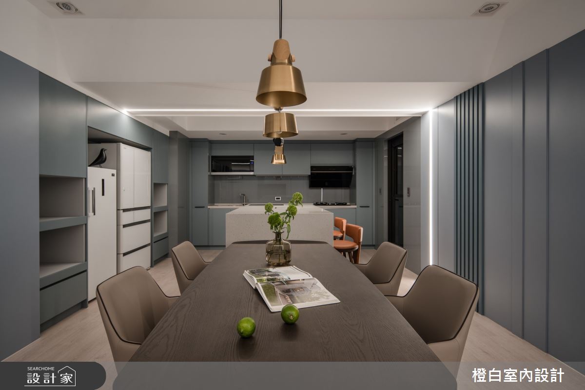 38坪中古屋(5~15年)＿現代風餐廳廚房中島案例圖片＿橙白室內裝修設計工程有限公司＿橙白_99新莊新富邑之49