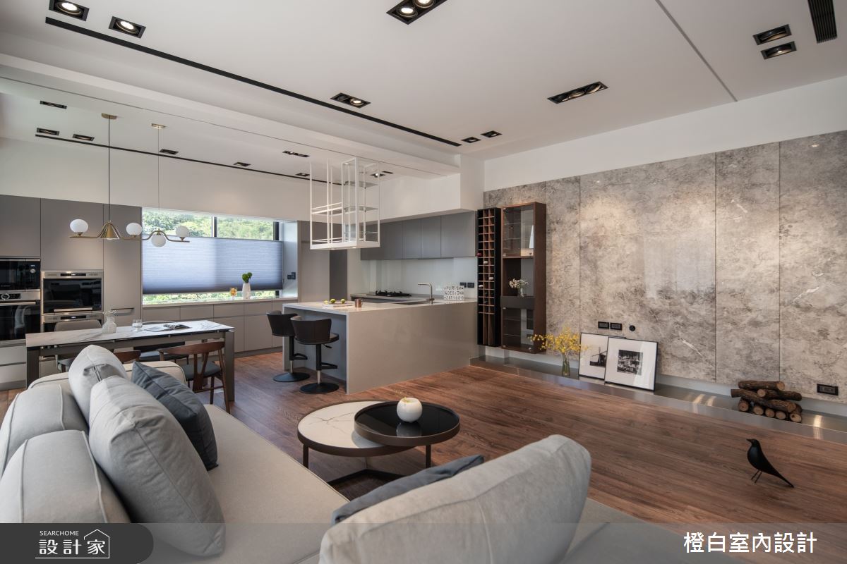 75坪毛胚屋＿現代風客廳餐廳廚房吧檯中島案例圖片＿橙白室內裝修設計工程有限公司＿橙白_104美麗山林之11
