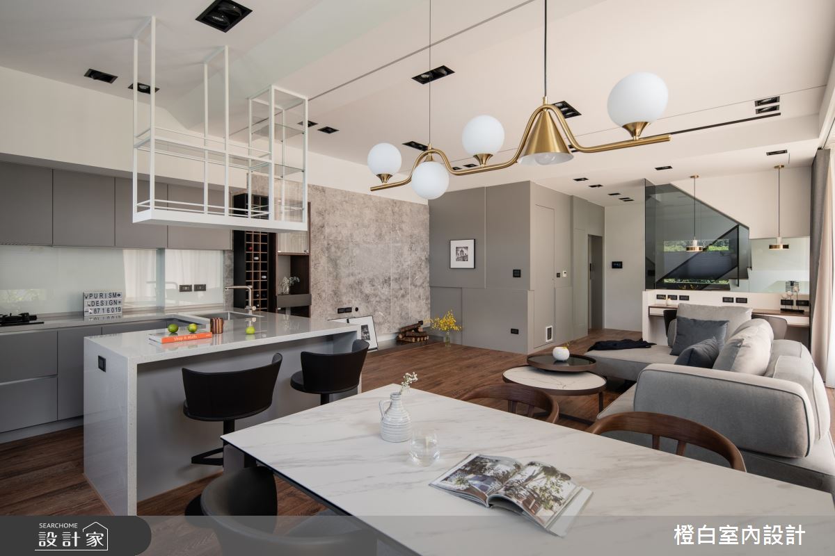 75坪毛胚屋＿現代風客廳餐廳廚房吧檯中島案例圖片＿橙白室內裝修設計工程有限公司＿橙白_104美麗山林之31