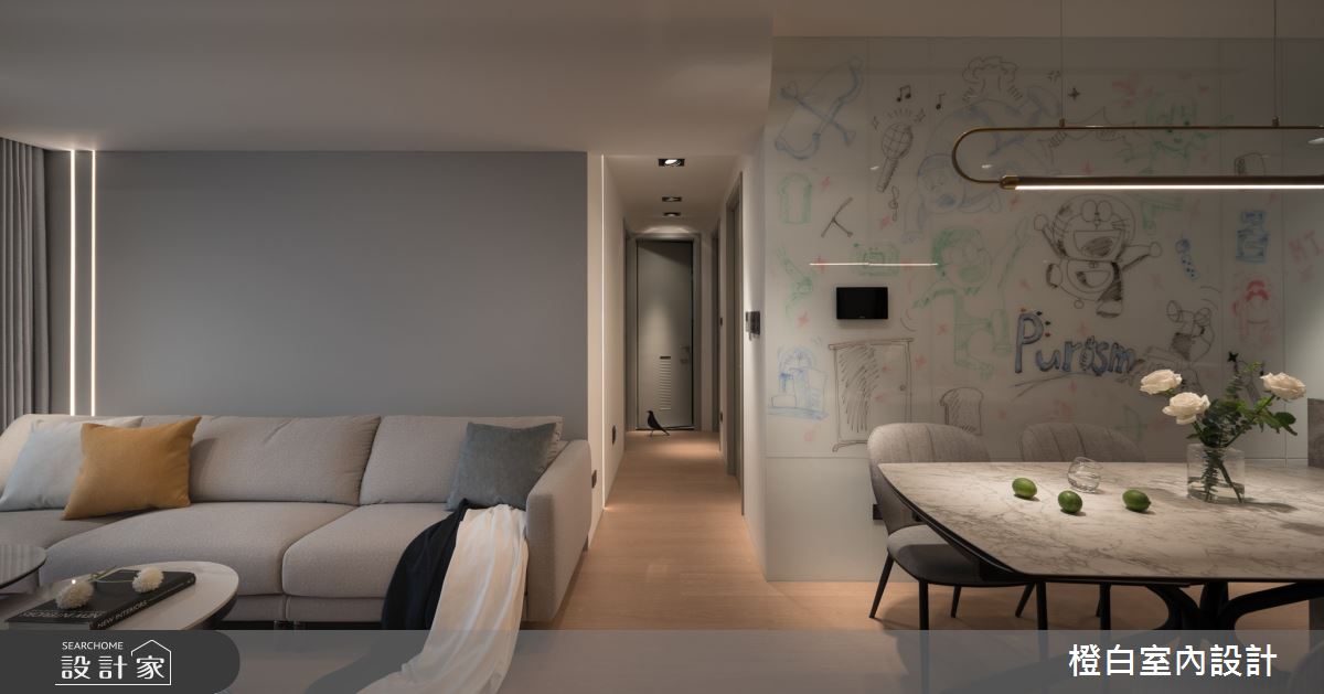 26坪新成屋(5年以下)＿混搭風客廳餐廳走廊案例圖片＿橙白室內裝修設計工程有限公司＿橙白_114富宇上城之17