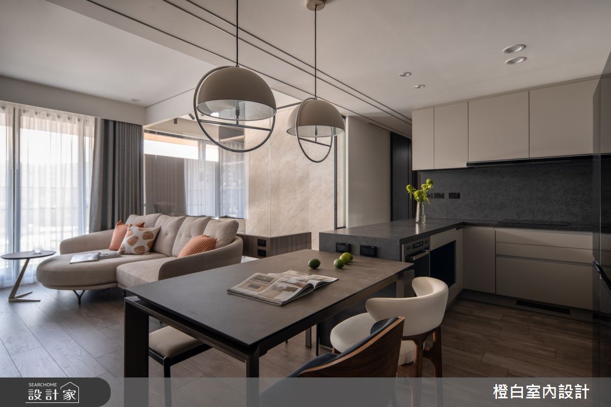 27坪新成屋(5年以下)＿北歐簡約風客廳餐廳廚房中島案例圖片＿橙白室內裝修設計工程有限公司＿橙白_115文山元利森活之17