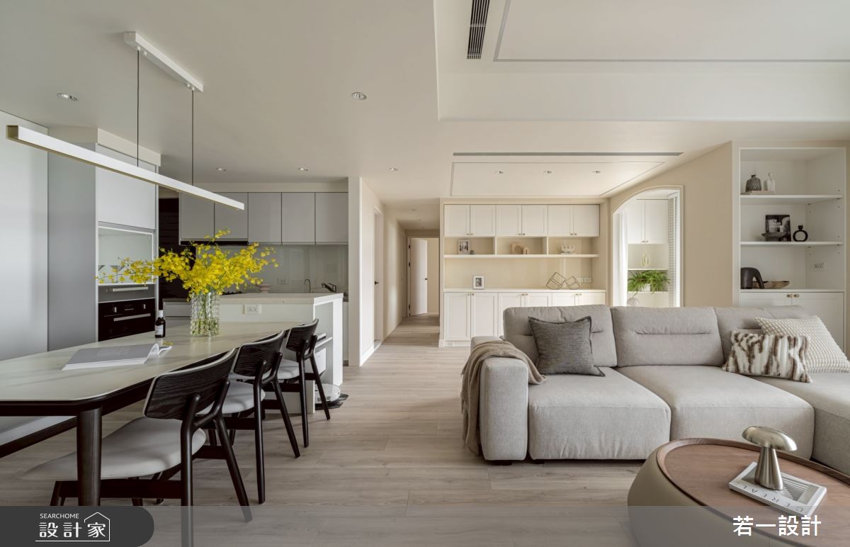 33坪新成屋(5年以下)＿新古典客廳餐廳廚房走廊中島案例圖片＿若一設計＿若一_柔霧之8