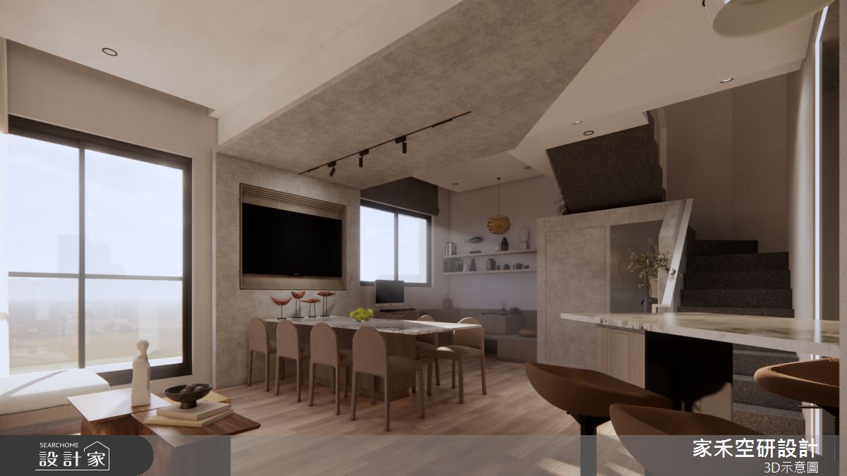 36坪新成屋(5年以下)＿現代風客廳餐廳吧檯書房樓梯中島案例圖片＿家禾空研設計＿家禾_11之25