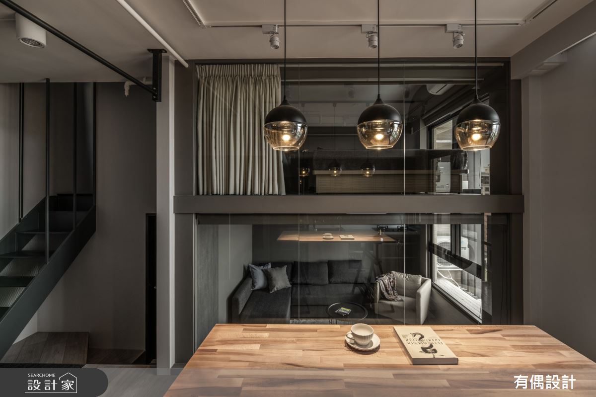 12坪中古屋(5~15年)＿混搭風客廳餐廳樓梯案例圖片＿有偶室內裝修股份有限公司＿有偶_內斂奢華雅痞複層宅之5