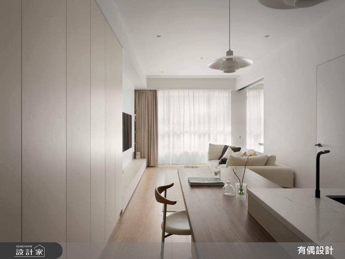 15坪新成屋(5年以下)＿現代奶油風客廳餐廳中島案例圖片＿有偶室內裝修股份有限公司＿有偶_浮光聚所之4