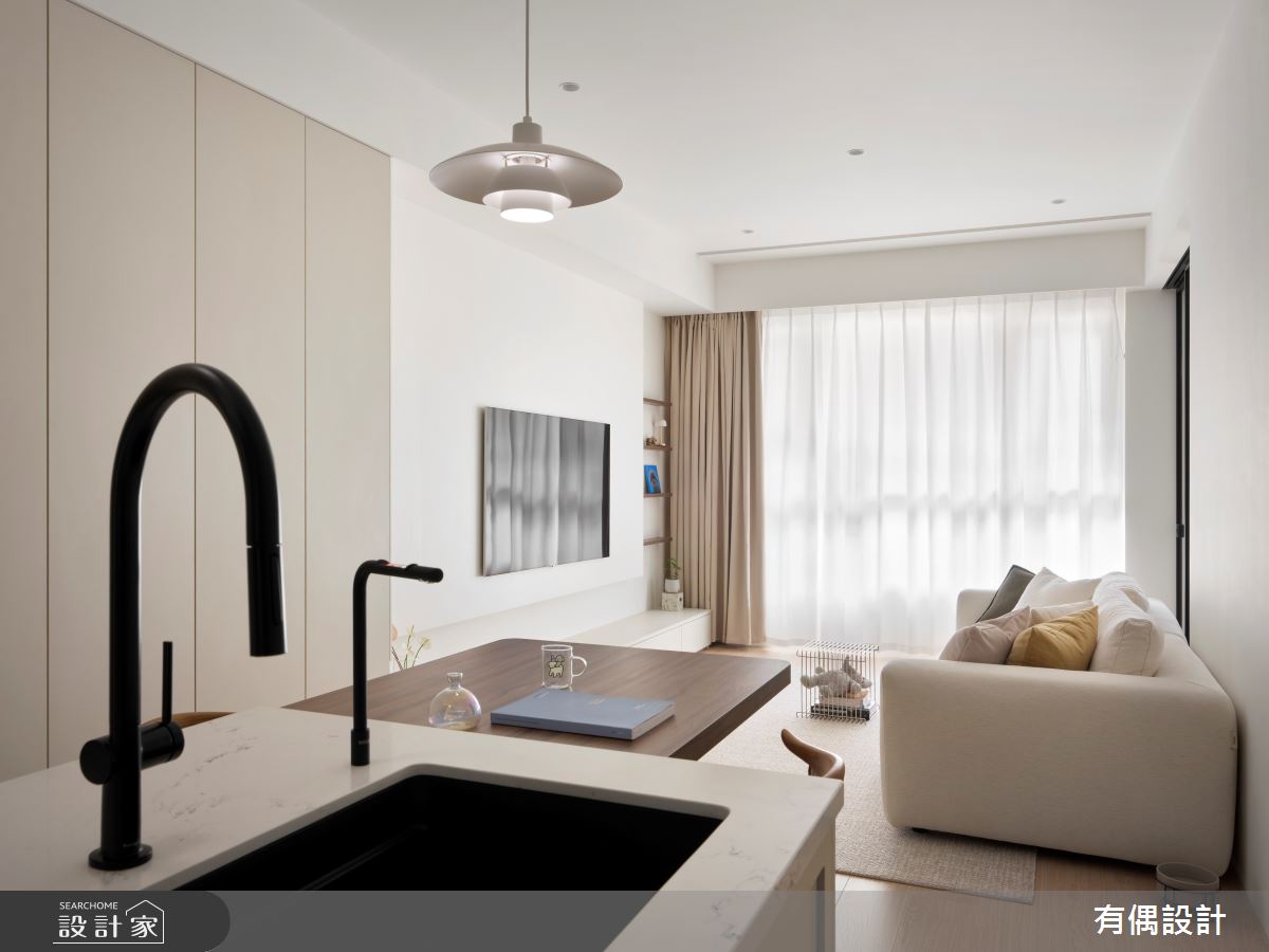 15坪新成屋(5年以下)＿現代奶油風客廳餐廳中島案例圖片＿有偶室內裝修股份有限公司＿有偶_浮光聚所之10