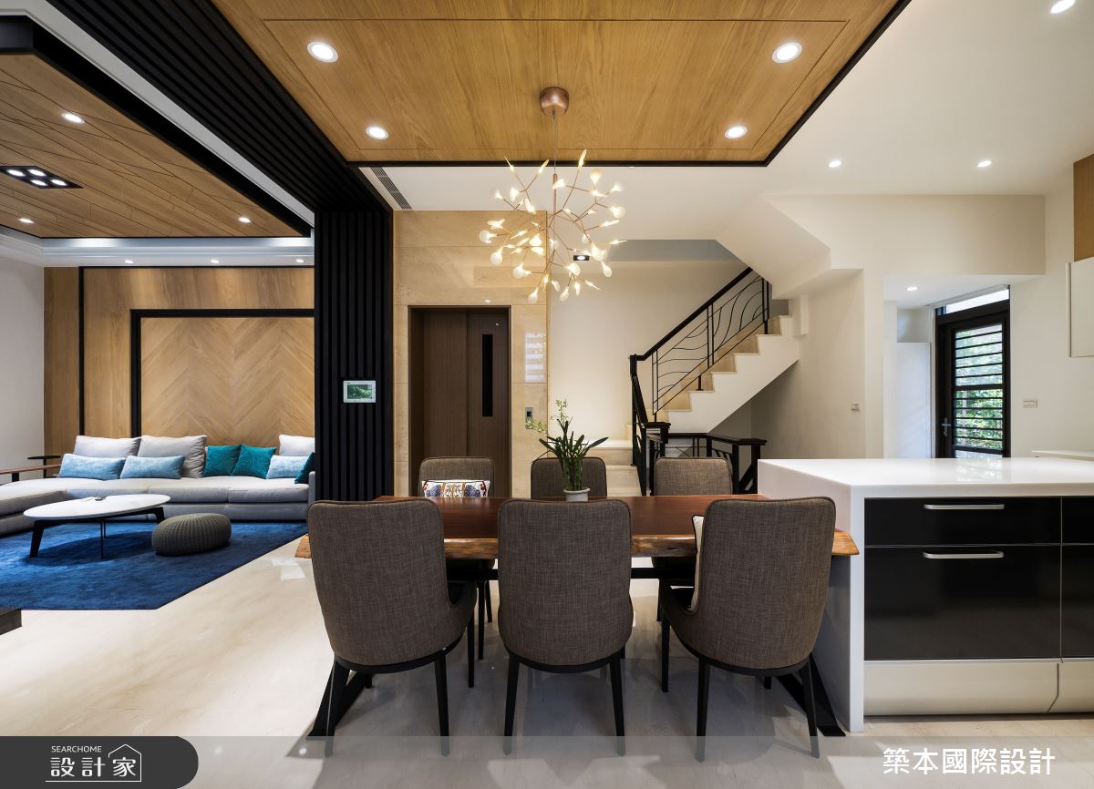 77坪新成屋(5年以下)＿新中式風客廳餐廳樓梯中島案例圖片＿築本國際設計＿築本_竹韻之6