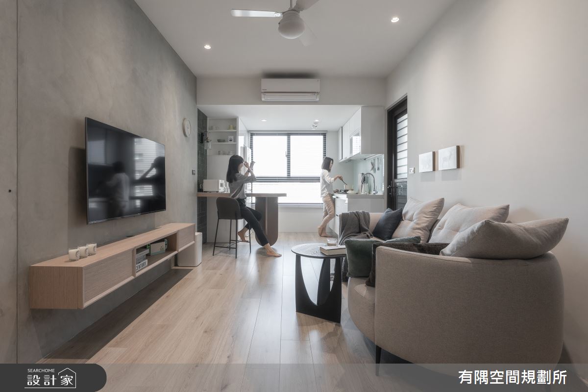 24坪新成屋(5年以下)＿現代北歐風客廳餐廳廚房吧檯中島案例圖片＿有隅空間規劃所＿有隅_10.Girl & Girl之1