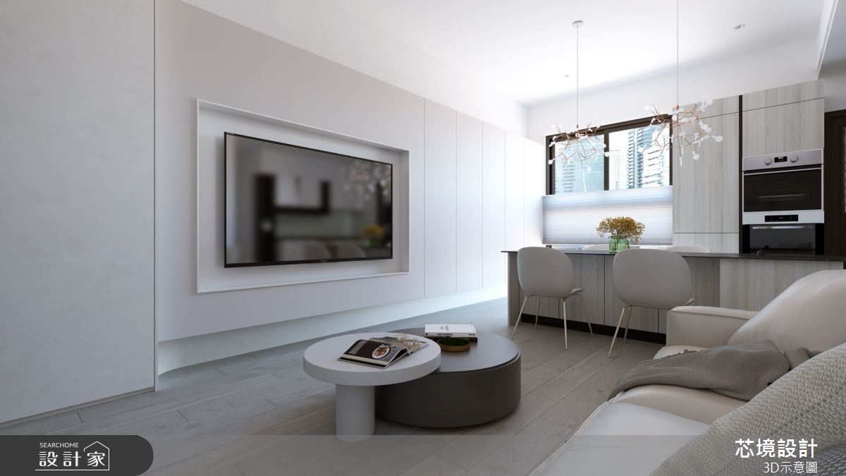 15坪新成屋(5年以下)＿現代簡約風客廳餐廳中島案例圖片＿芯境設計有限公司＿芯境_大毅55WAY之2