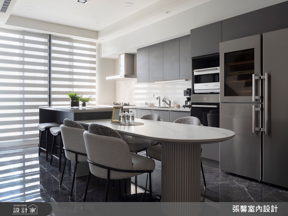 112坪預售屋＿美式風餐廳廚房中島案例圖片＿張馨室內設計/瀚觀室內裝修設計工程有限公司＿張馨_一個人的白色別墅之6