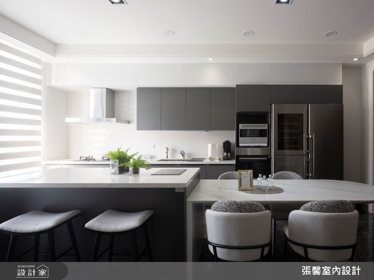 112坪預售屋＿美式風餐廳廚房中島案例圖片＿張馨室內設計/瀚觀室內裝修設計工程有限公司＿張馨_一個人的白色別墅之7