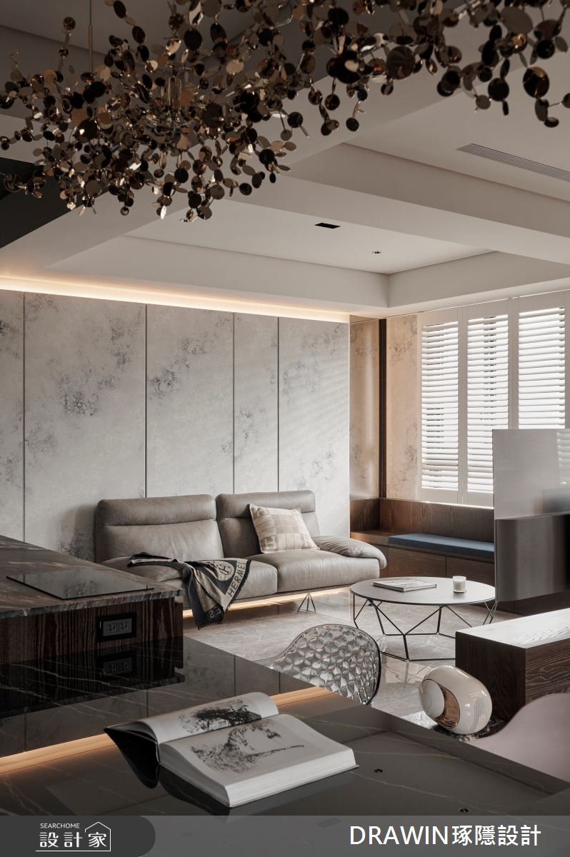 35坪新成屋(5年以下)＿現代風客廳餐廳臥榻中島案例圖片＿琢隱設計DRAWIN DESIGN STUDIO＿琢隱_C Residence之5