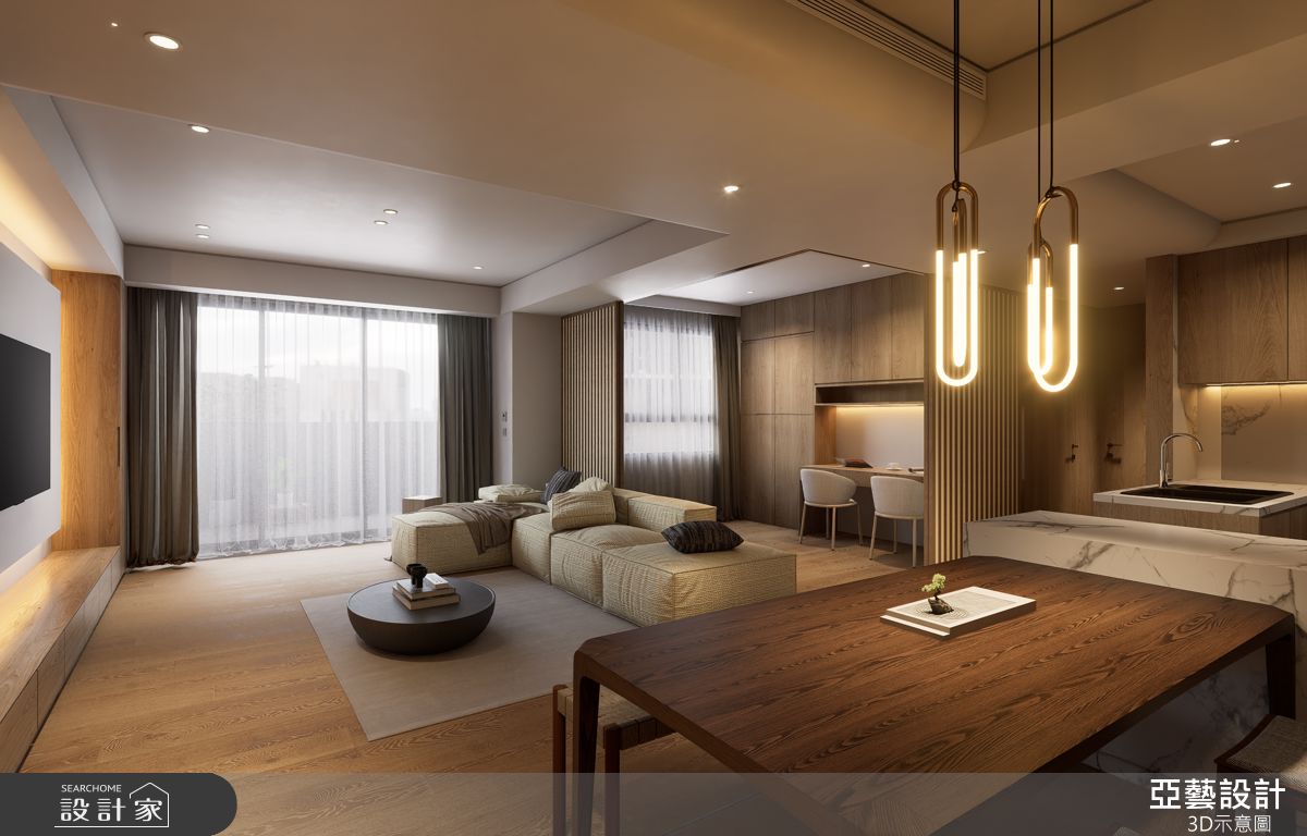33坪新古屋(10年以下)＿現代風客廳餐廳廚房書房中島案例圖片＿亞藝設計＿亞藝_新店將捷家和之1