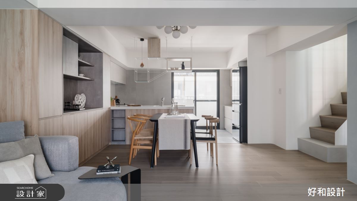 65坪老屋(41~50年)＿簡約風客廳餐廳廚房樓梯中島案例圖片＿好和設計＿好和_長大之後| Grow up之2