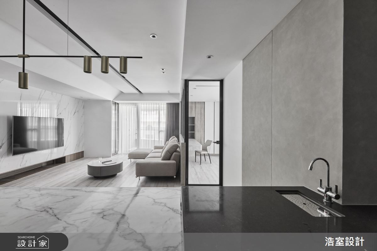 35坪新成屋(5年以下)＿現代風客廳多功能室中島案例圖片＿浩室設計＿浩室_清潤墨逸之4