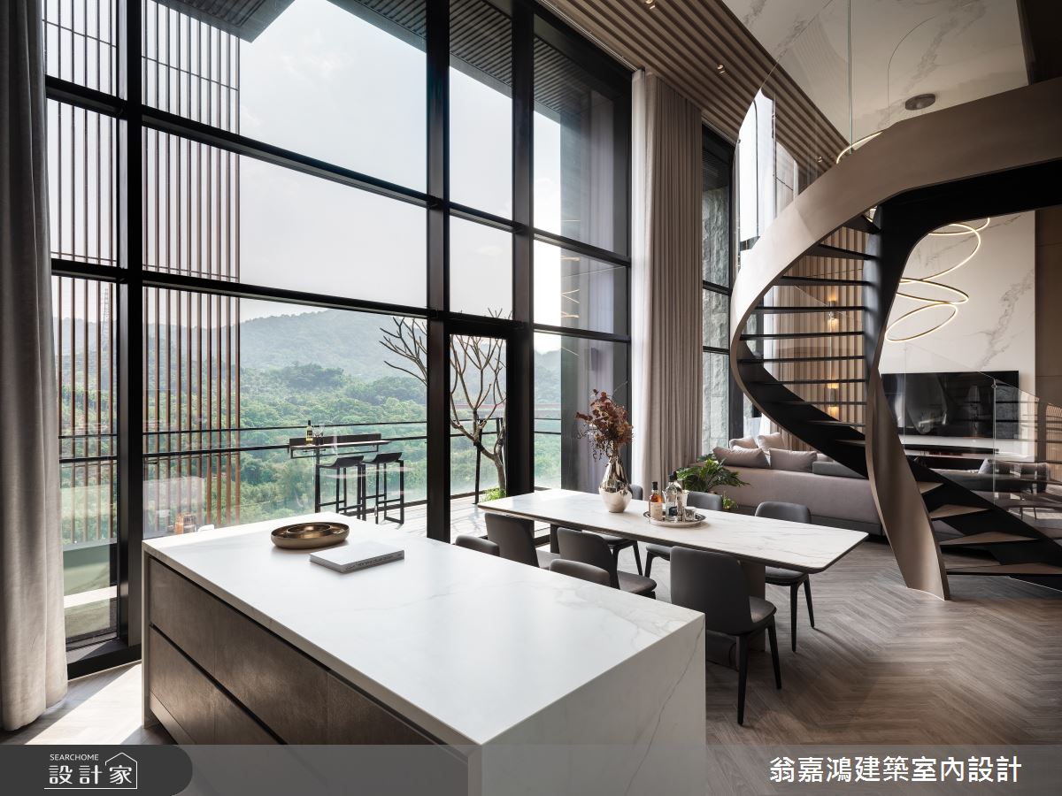 120坪毛胚屋＿現代飯店風客廳餐廳樓梯中島案例圖片＿翁嘉鴻建築室內設計｜懷生設計＿懷生_70.台北文山區-L House之9