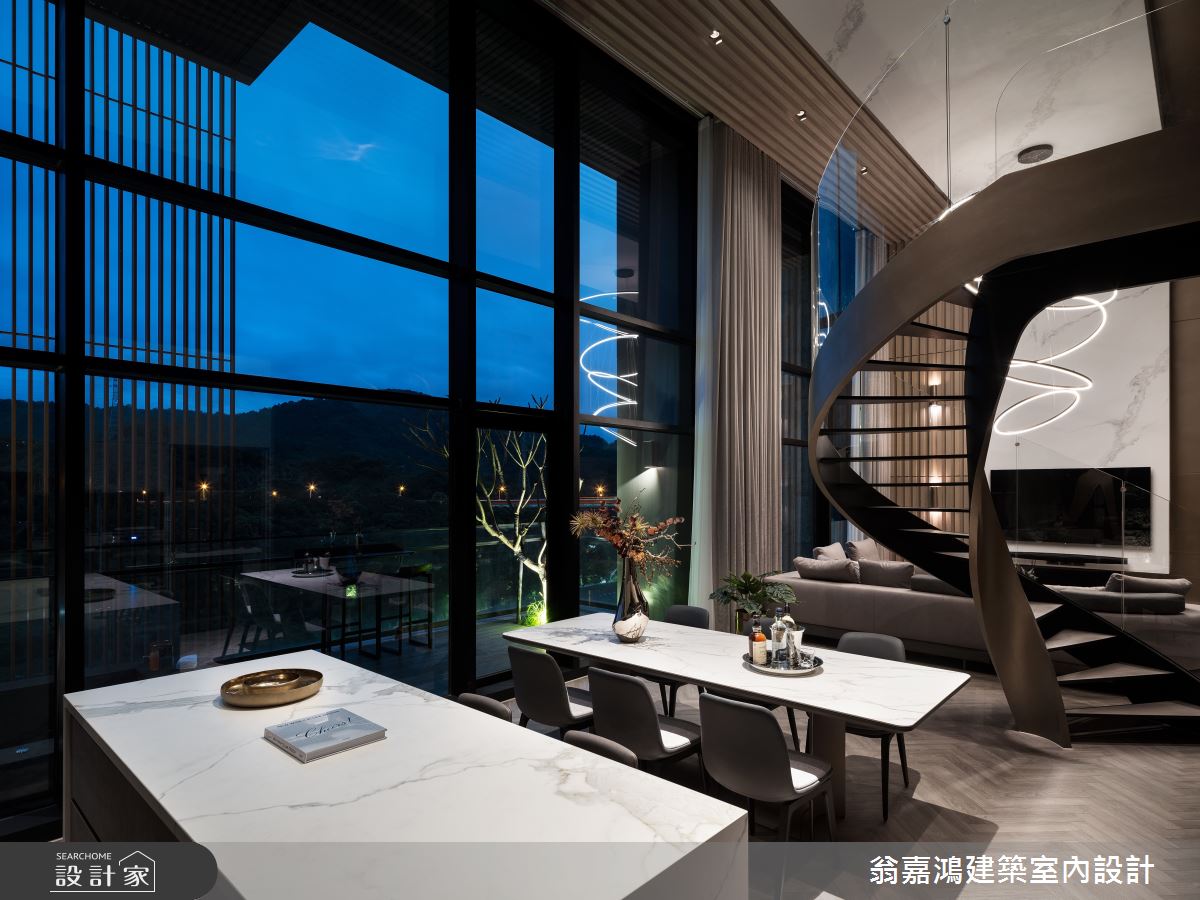 120坪毛胚屋＿現代飯店風客廳餐廳樓梯中島案例圖片＿翁嘉鴻建築室內設計｜懷生設計＿懷生_70.台北文山區-L House之34