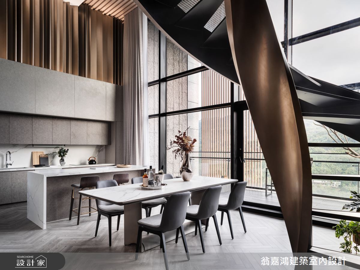 120坪毛胚屋＿現代飯店風餐廳樓梯中島案例圖片＿翁嘉鴻建築室內設計｜懷生設計＿懷生_70.台北文山區-L House之35
