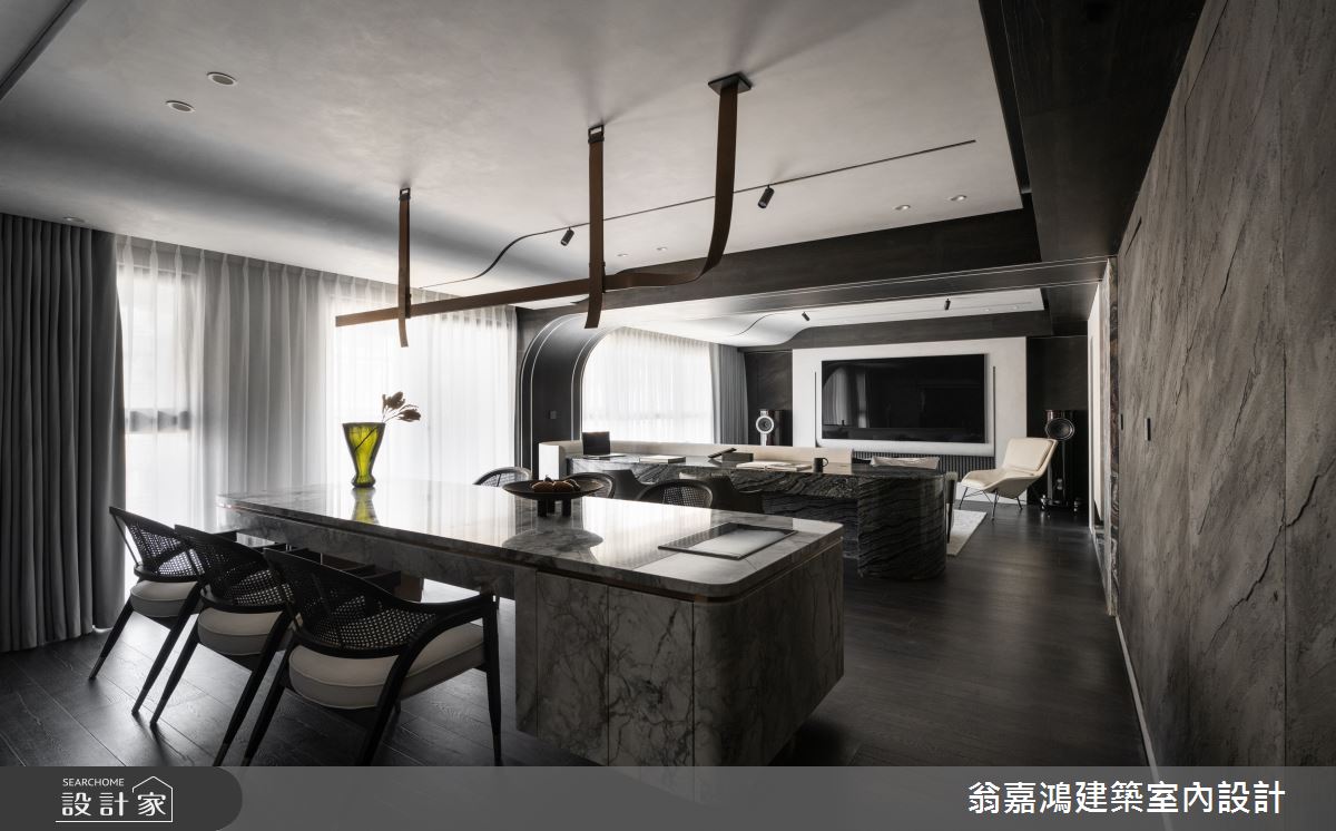 55坪新成屋(5年以下)＿現代風客廳餐廳書房中島案例圖片＿翁嘉鴻建築室內設計｜懷生設計＿懷生_73.台北-C House之7