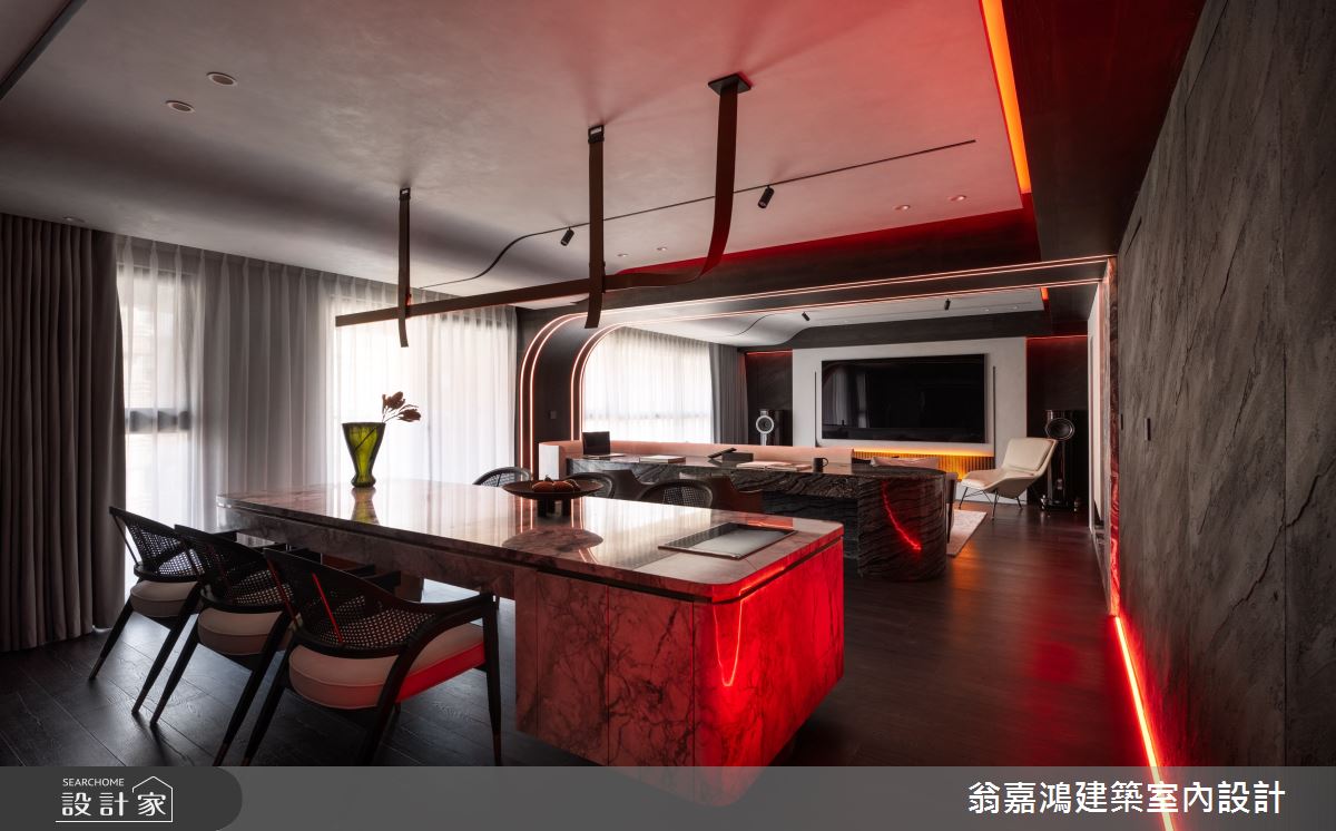 55坪新成屋(5年以下)＿現代風客廳餐廳書房中島案例圖片＿翁嘉鴻建築室內設計｜懷生設計＿懷生_73.台北-C House之28